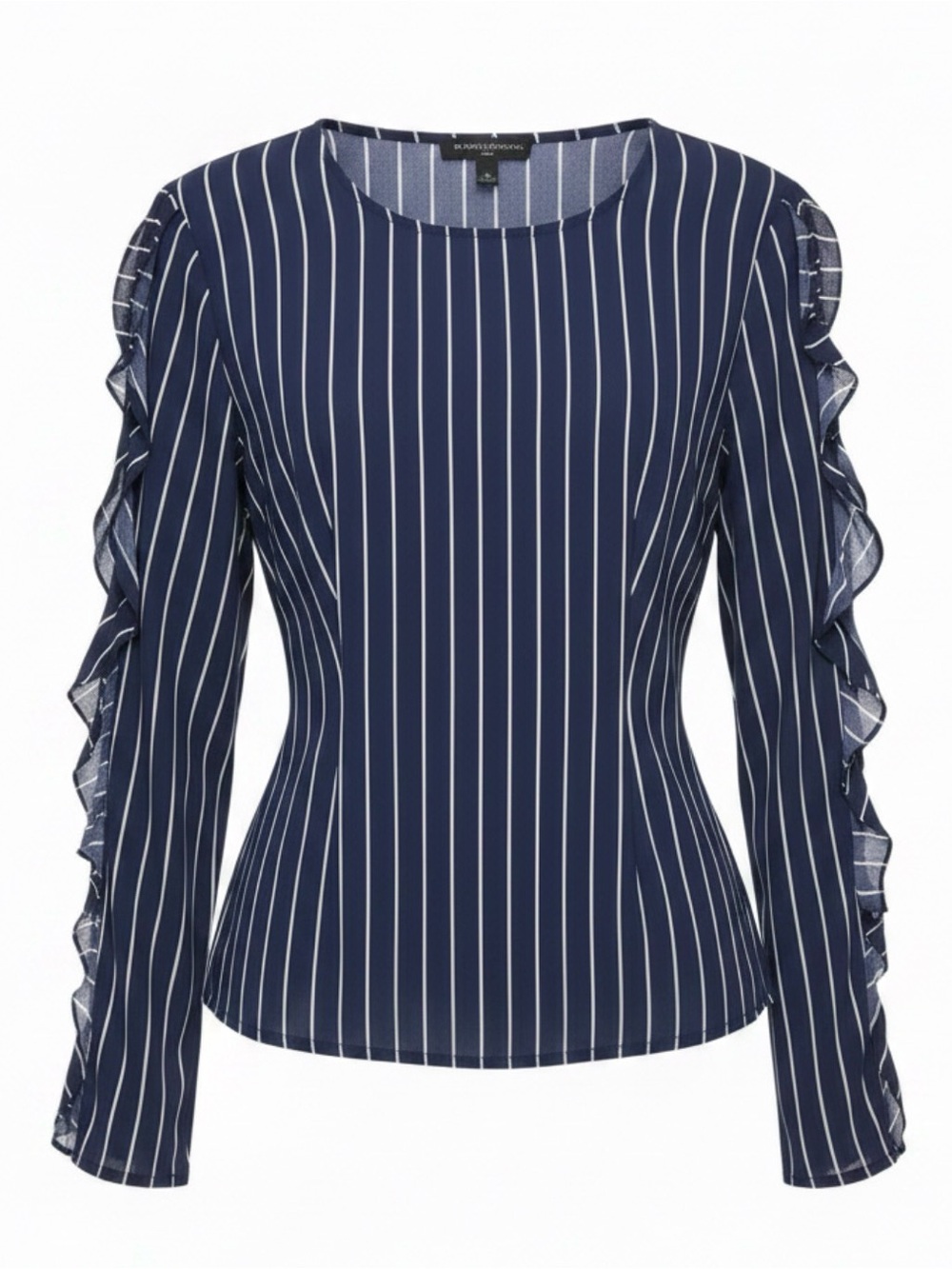 Banana Republic Elevated Navy Stripe Ruffle-Sleeve Blouse